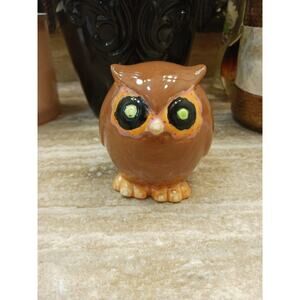 70s Owl  4" Figurine Ceramic Hand Painted Cottagecore Grannycore Hippie Retro